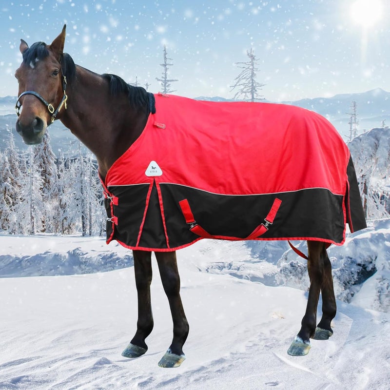 Jranter Surcingle Red Turnout Blankets for Horse,1680D Winter Waterproof Horse Blanket, 300g / 14oz Warm Filling Liner, Medium Weight Waterproof Horse Blanket,Warm US 72 in(EU 135 cm) - Image 5